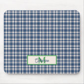 Blue and Green Gingham Plaid Tartan Monogram マウスパッド (正面)