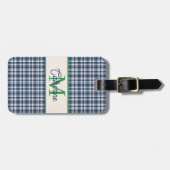 Blue and Green Gingham Plaid Tartan Monogram ラゲッジタグ (正面横)