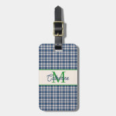 Blue and Green Gingham Plaid Tartan Monogram ラゲッジタグ (正面縦)