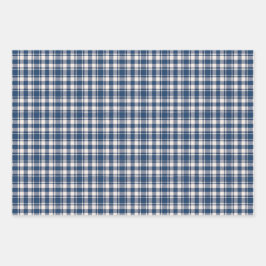 Blue and Green Gingham Plaid Tartan Monogram ラッピングペーパーシート