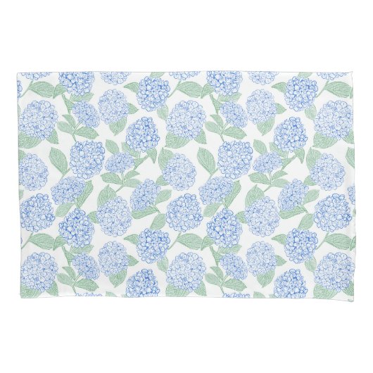 Blue and Green Hydrangea Floral 枕カバー (正面)