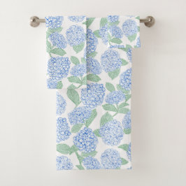 Blue and Green Hydrangea Floral Bath Towel Set バスタオルセット