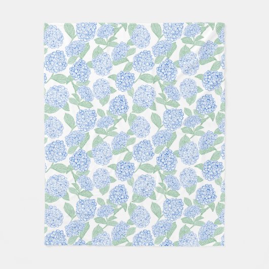 Blue and Green Hydrangea Floral Throw Blanket フリースブランケット (正面)