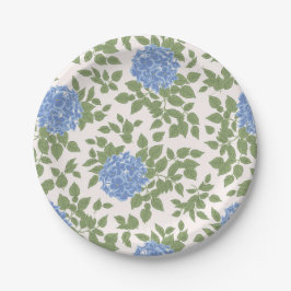 Blue and Green Hydrangea Florals ペーパープレート