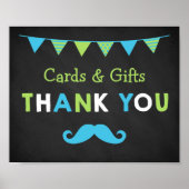 Blue and Green Mustache Chalkboard Baby Shower ポスター (正面)