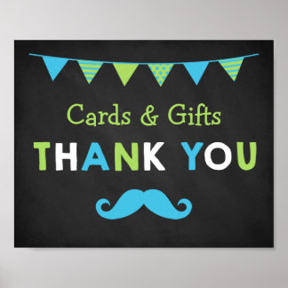 Blue and Green Mustache Chalkboard Baby Shower ポスター