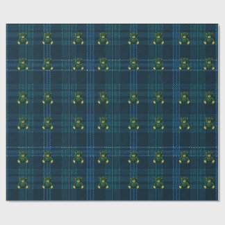 Blue and Green Plaid Teddy Bear Wrapping Paper ラッピングペーパー