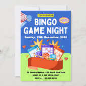 Blue and Green Playful Bingo Game Night Invitation 招待状 (正面)
