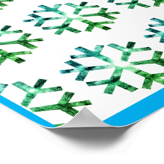 Blue and Green Snow Flake on a Christmas Wall ポスター (角)