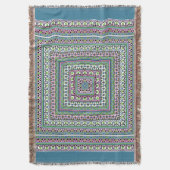 Blue and green square ethnic ornament scarf スローブランケット (正面縦)