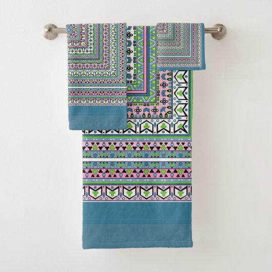 Blue and green square ethnic ornament scarf バスタオルセット (インサイチュ)