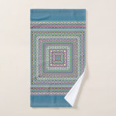 Blue and green square ethnic ornament scarf バスタオルセット (ハンドタオル)