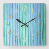Blue and Green Stripes スクエア壁時計 (正面)