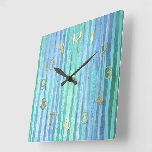 Blue and Green Stripes スクエア壁時計 (傾斜)