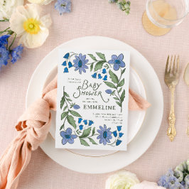 Blue and Green Sweet Country Floral Baby Shower ポストカード