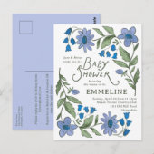 Blue and Green Sweet Country Floral Baby Shower ポストカード (正面/裏面)