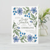 Blue and Green Sweet Country Floral Baby Shower 招待状 (スタンド正面)