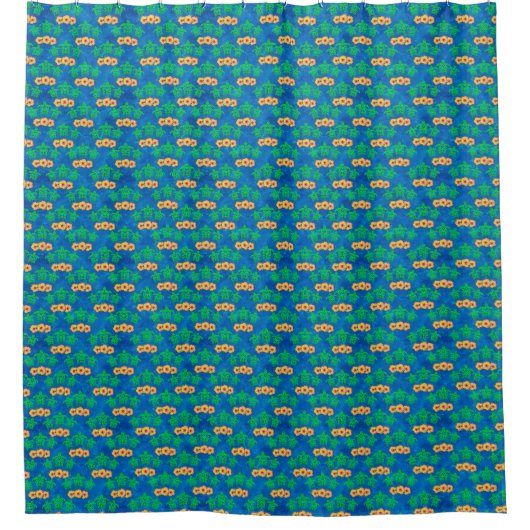 Blue and Green Tribal Green Sea Turtles シャワーカーテン (正面)