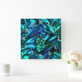 Blue and Green Wavy Metallic Look スクエア壁時計 (ホーム)