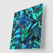 Blue and Green Wavy Metallic Look スクエア壁時計 (傾斜)