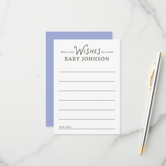 Blue and Green Wishes for Baby Shower Card 出欠カード (正面/裏面インサイチュ)