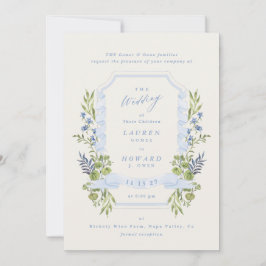 blue and greenery all in one RSVP DETAILS wedding 招待状