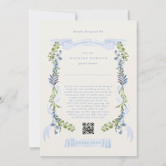 blue and greenery all in one RSVP DETAILS wedding 招待状 (裏面)