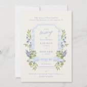 blue and greenery garden crest wreath wedding 招待状 (正面)
