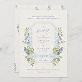 blue and greenery garden crest wreath wedding 招待状 (正面/裏面)