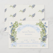 blue and greenery garden crest wreath wedding rsvp 招待状 (正面/裏面)