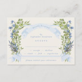 blue and greenery garden crest wreath wedding rsvp 招待状 (正面)
