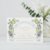 blue and greenery garden crest wreath wedding rsvp 招待状 (スタンド正面)