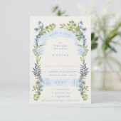 blue and greenery spring elegant wedding 出欠カード (スタンド正面)
