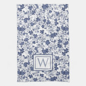 Blue and Grey Floral Monogram キッチンタオル (縦)