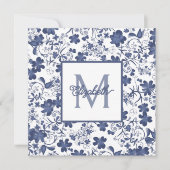 Blue and Grey Floral Monogram ノートカード (正面)
