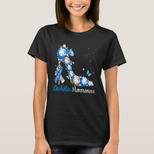 Blue And Grey Ribbon High Heel Diabetes Awareness Tシャツ (正面)