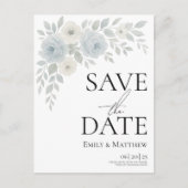 Blue and Ivory Floral Save The Date 案内ポストカード (正面)