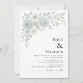 Blue and Ivory Floral Wedding Invitation 招待状 (正面)
