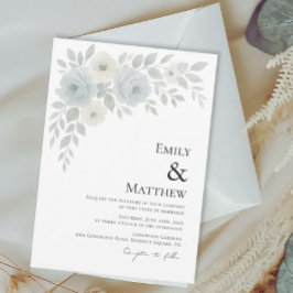 Blue and Ivory Floral Wedding Invitation 招待状
