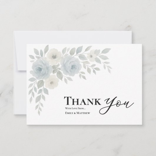 Blue And Ivory Floral Wedding Thank You Card (正面)