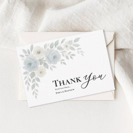 Blue And Ivory Floral Wedding Thank You Card