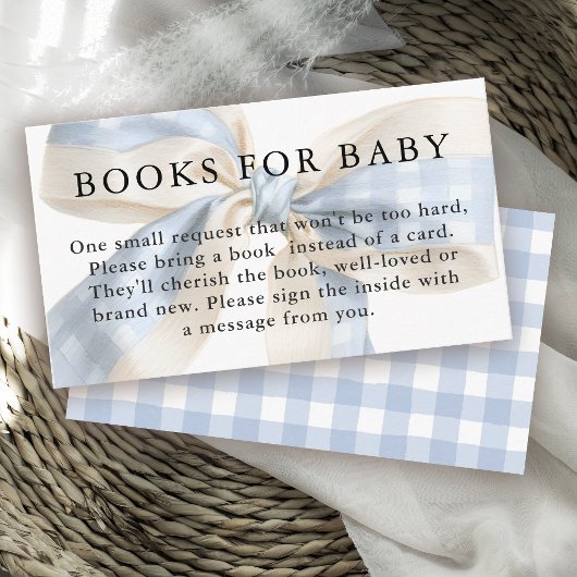 Blue and Ivory Gingham Bow Books for Baby エンクロージャーカード