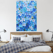 Blue and Light Blue Floral Abstract Wall Art キャンバスプリント (インサイチュ (寝室))