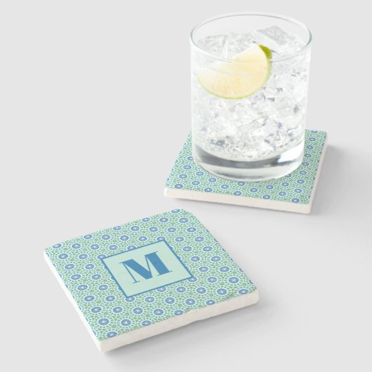 Blue and Light Turquoise Initial Stone Coaster ストーンコースター (横)