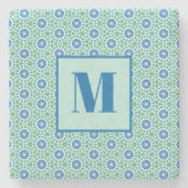Blue and Light Turquoise Initial Stone Coaster ストーンコースター (正面)