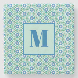 Blue and Light Turquoise Initial Stone Coaster ストーンコースター