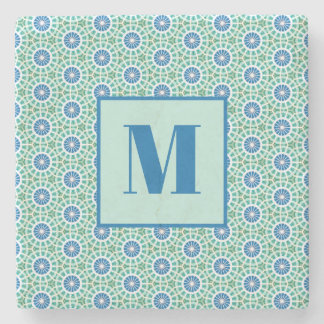 Blue and Light Turquoise Initial Stone Coaster ストーンコースター
