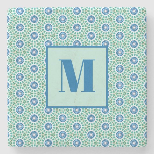 Blue and Light Turquoise Initial Stone Coaster ストーンコースター (正面)