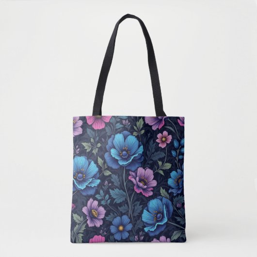 Blue and Mauve Floral トートバッグ (正面)