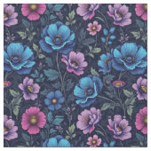 Blue and Mauve Flowers ファブリック (クローズアップ)